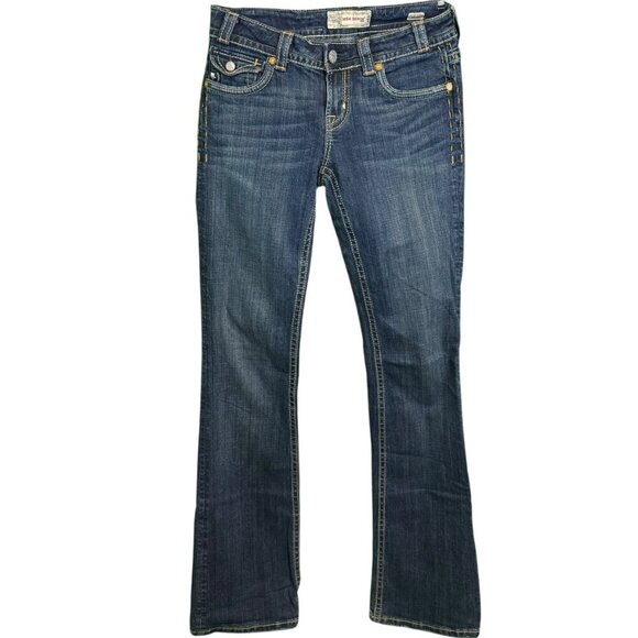 MEK Denim Women's Bootcut Jeans W29 L36 Distressed Dark Wash Mid Rise - Picture 6 of 9